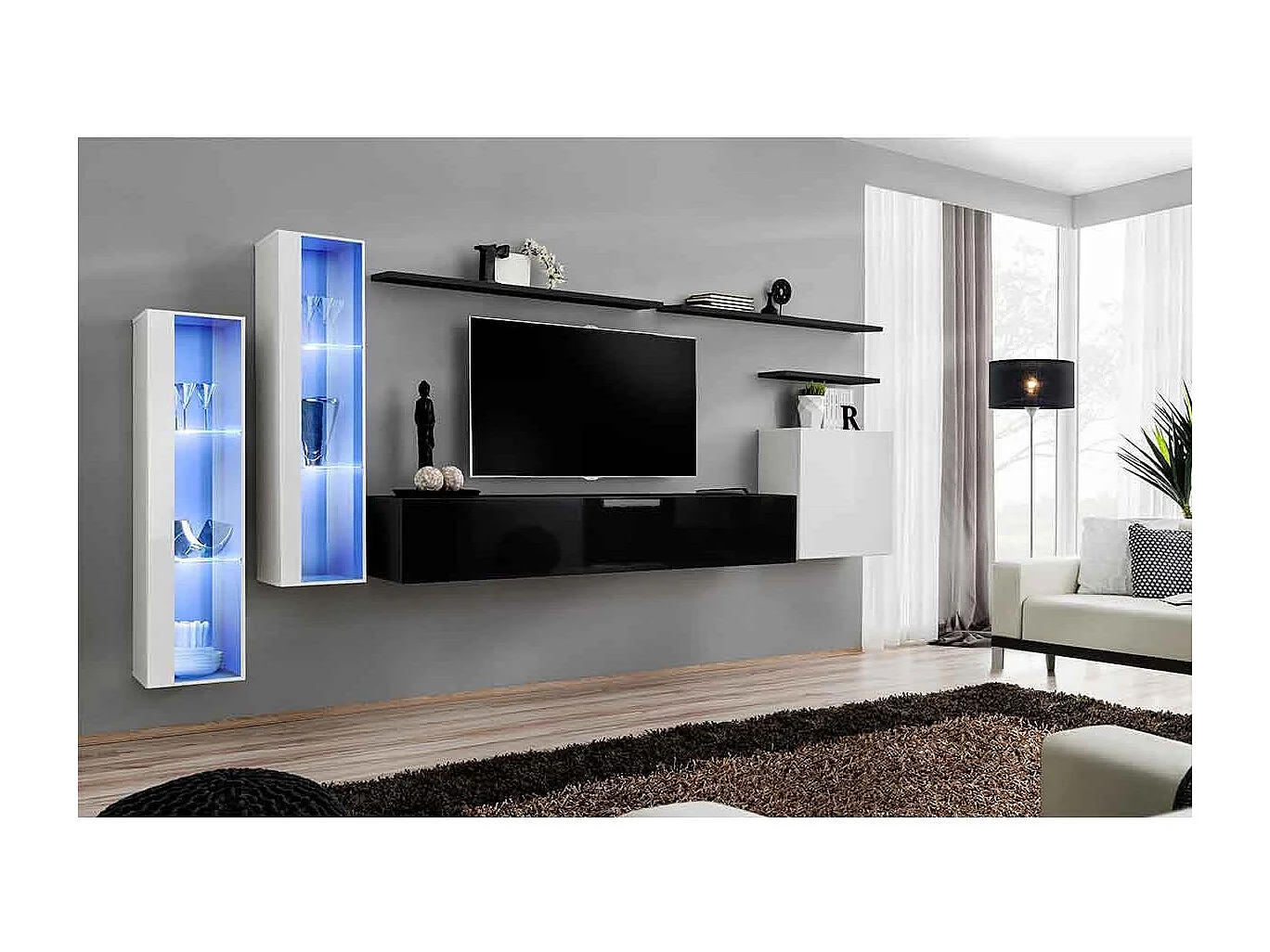 Meuble TV Mural Design "Switch XI" 330cm Noir & Blanc