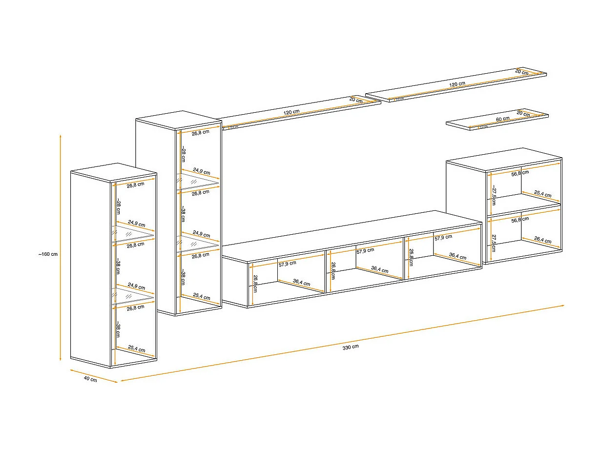 Meuble TV Mural Design "Switch XI" 330cm Noir & Blanc