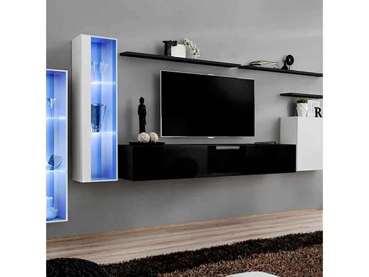 Meuble TV Mural Design "Switch XI" 330cm Noir & Blanc