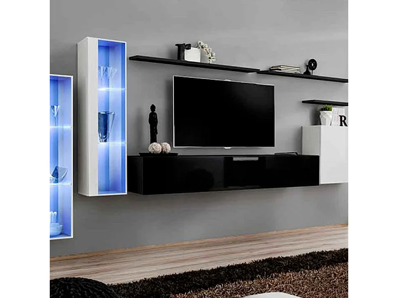 Meuble TV Mural Design "Switch XI" 330cm Noir & Blanc