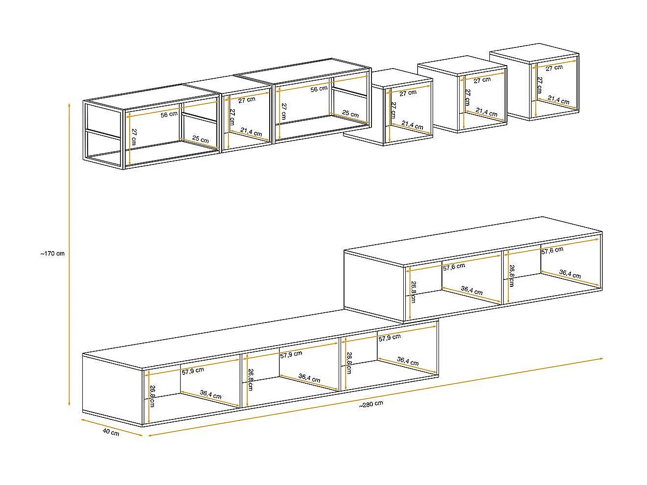 Ensemble Meuble TV Design "Switch III" 280cm Naturel & Noir