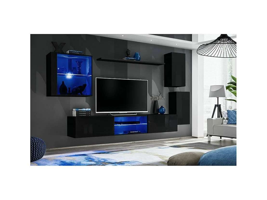 Ensemble Meuble TV Design "Switch XXIII" 250cm Noir