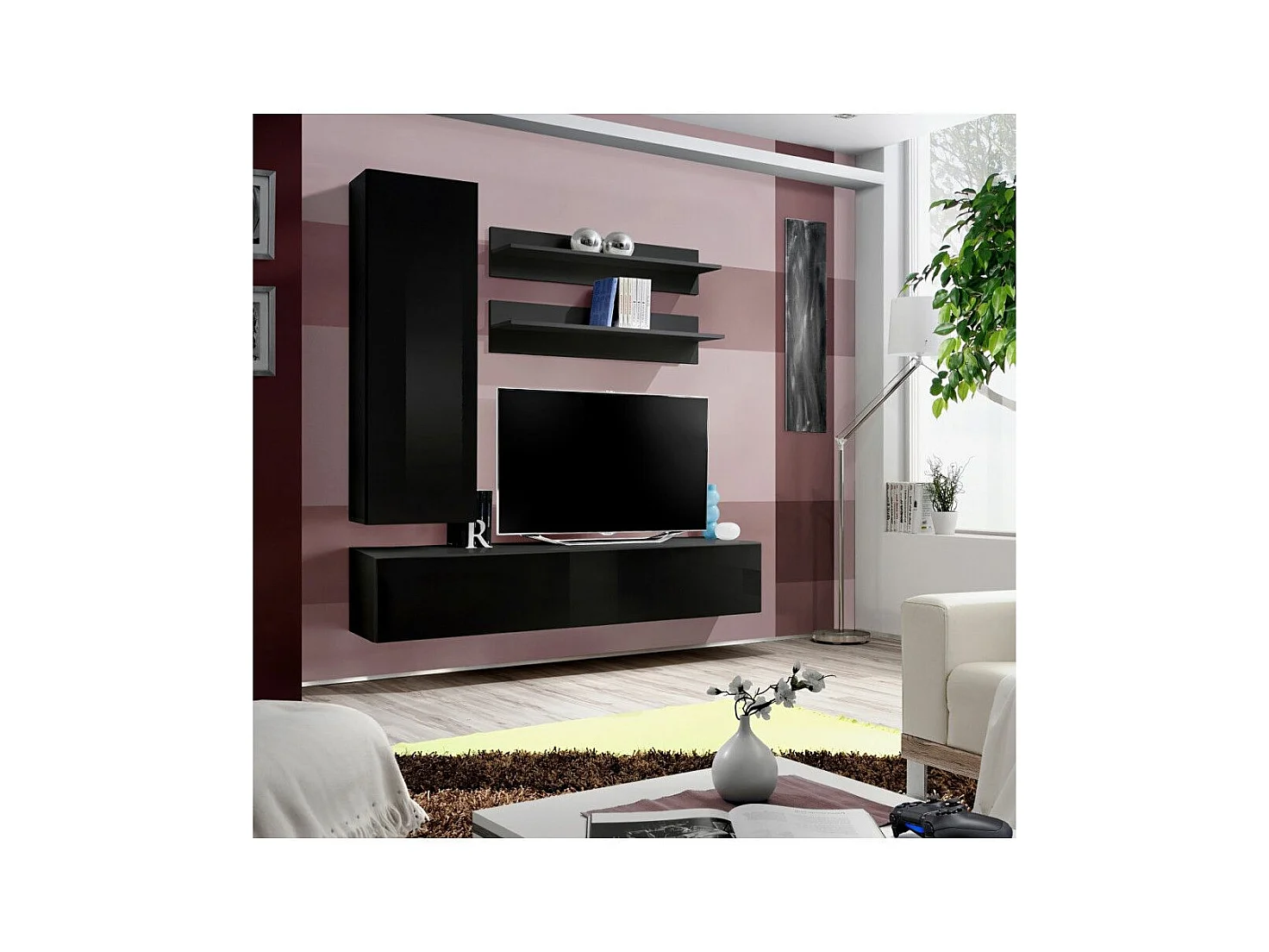 Meuble TV Mural Design "Fly I" 170cm Noir