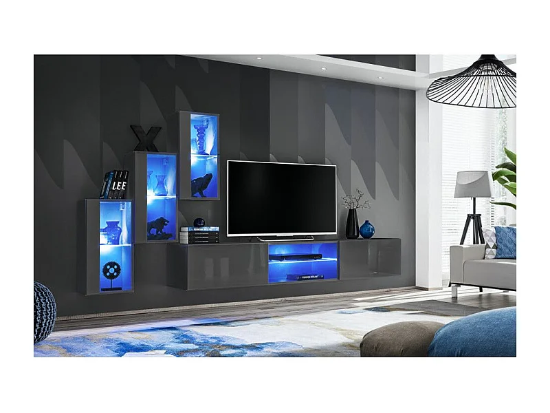 Ensemble Meuble TV Design "Switch XXII" 210cm Gris