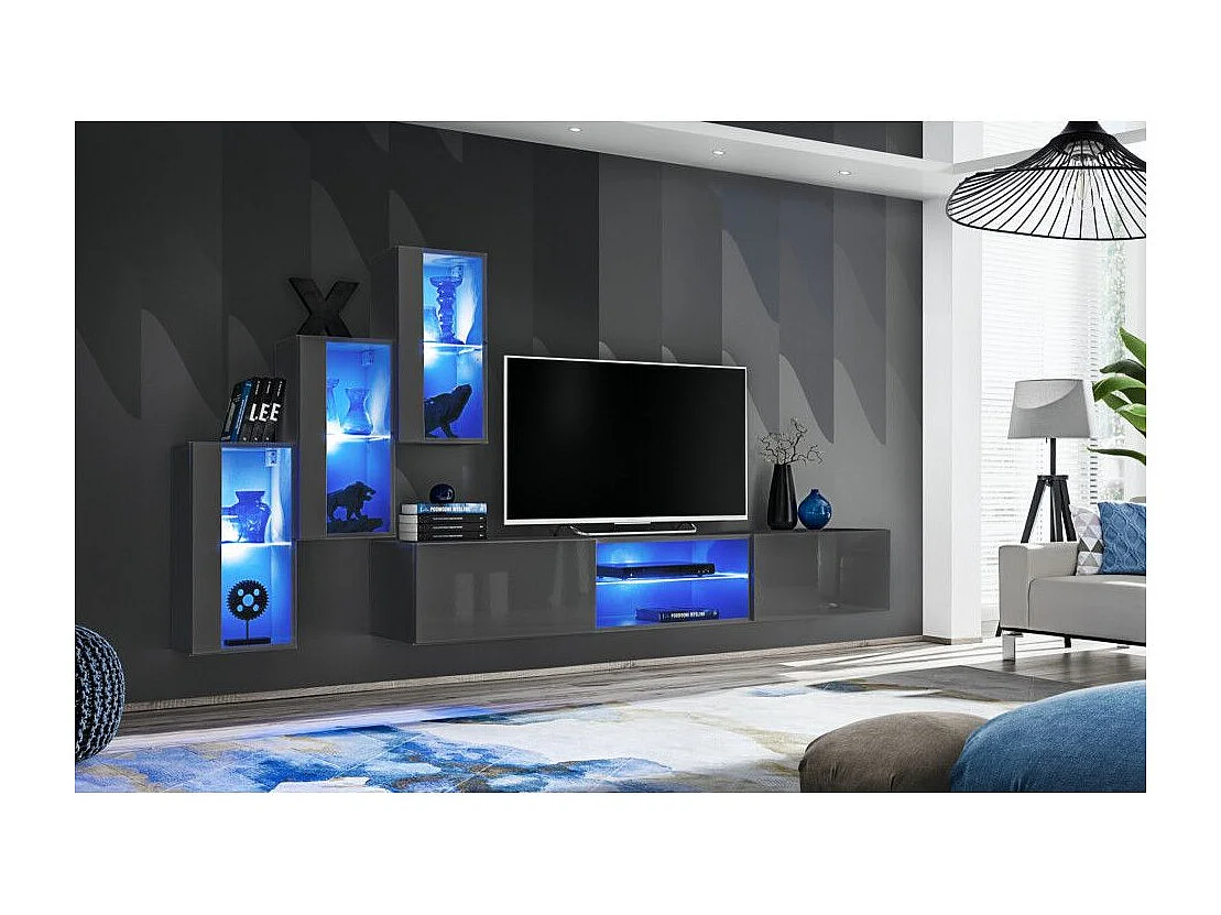 Ensemble Meuble TV Design "Switch XXII" 210cm Gris