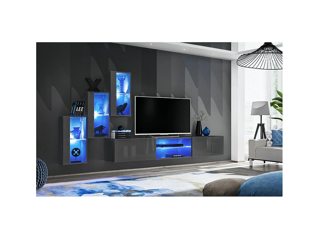 Ensemble Meuble TV Design "Switch XXII" 210cm Gris