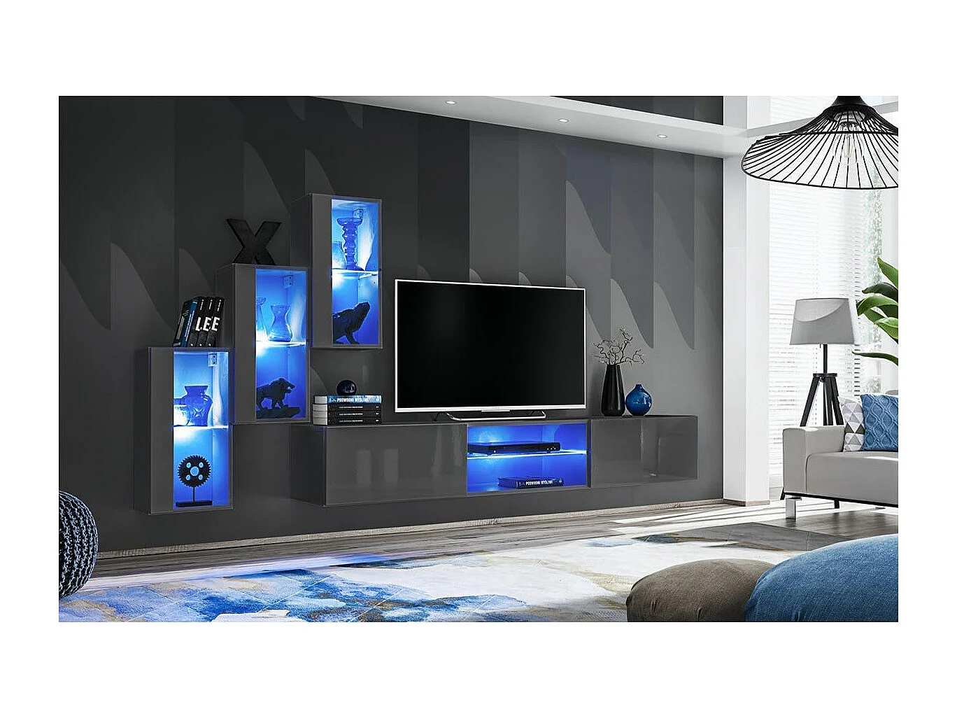 Ensemble Meuble TV Design "Switch XXII" 210cm Gris