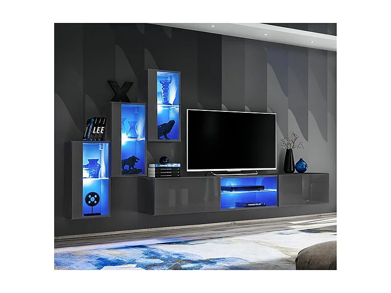 Ensemble Meuble TV Design "Switch XXII" 210cm Gris