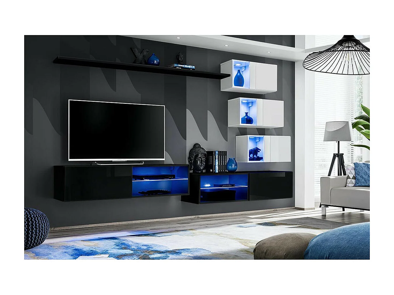 Ensemble Meuble TV Design "Switch XXIV" 250cm Noir & Blanc