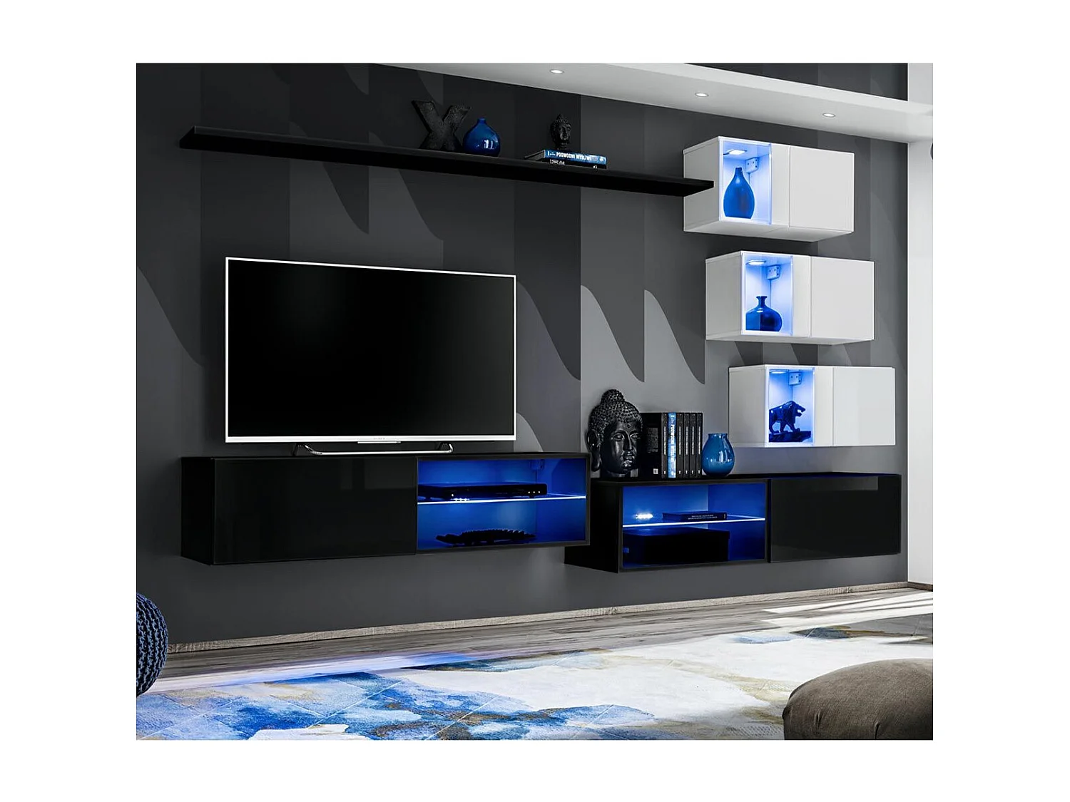 Ensemble Meuble TV Design "Switch XXIV" 250cm Noir & Blanc