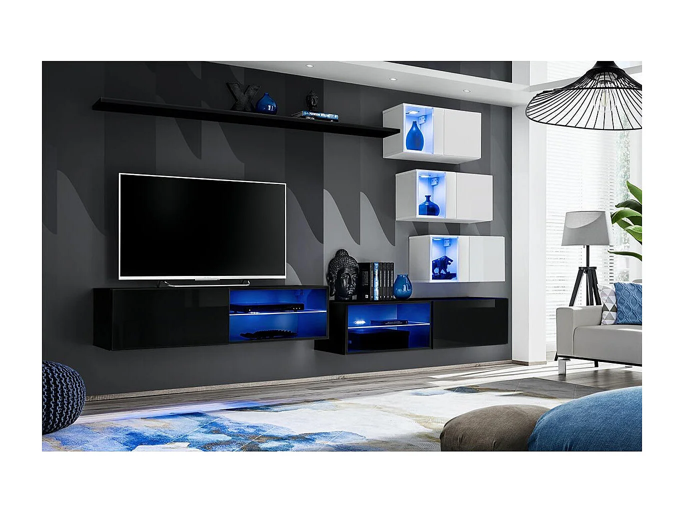 Ensemble Meuble TV Design "Switch XXIV" 250cm Noir & Blanc
