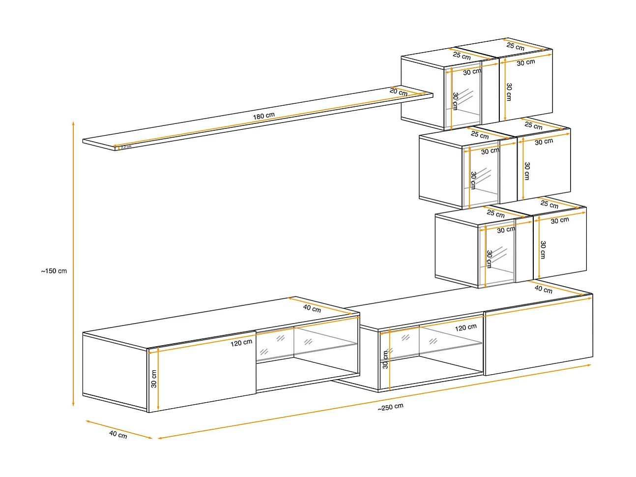Ensemble Meuble TV Design "Switch XXIV" 250cm Noir & Blanc