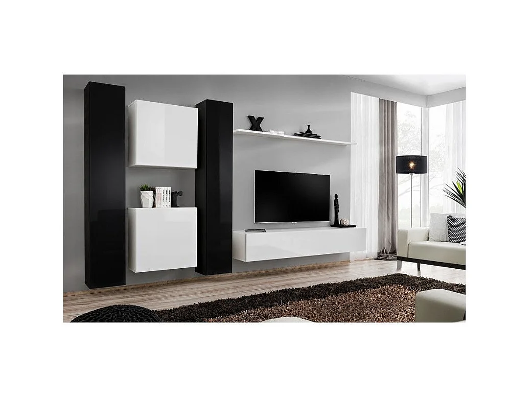 Meuble TV Mural Design "Switch VI" 330cm Noir & Blanc