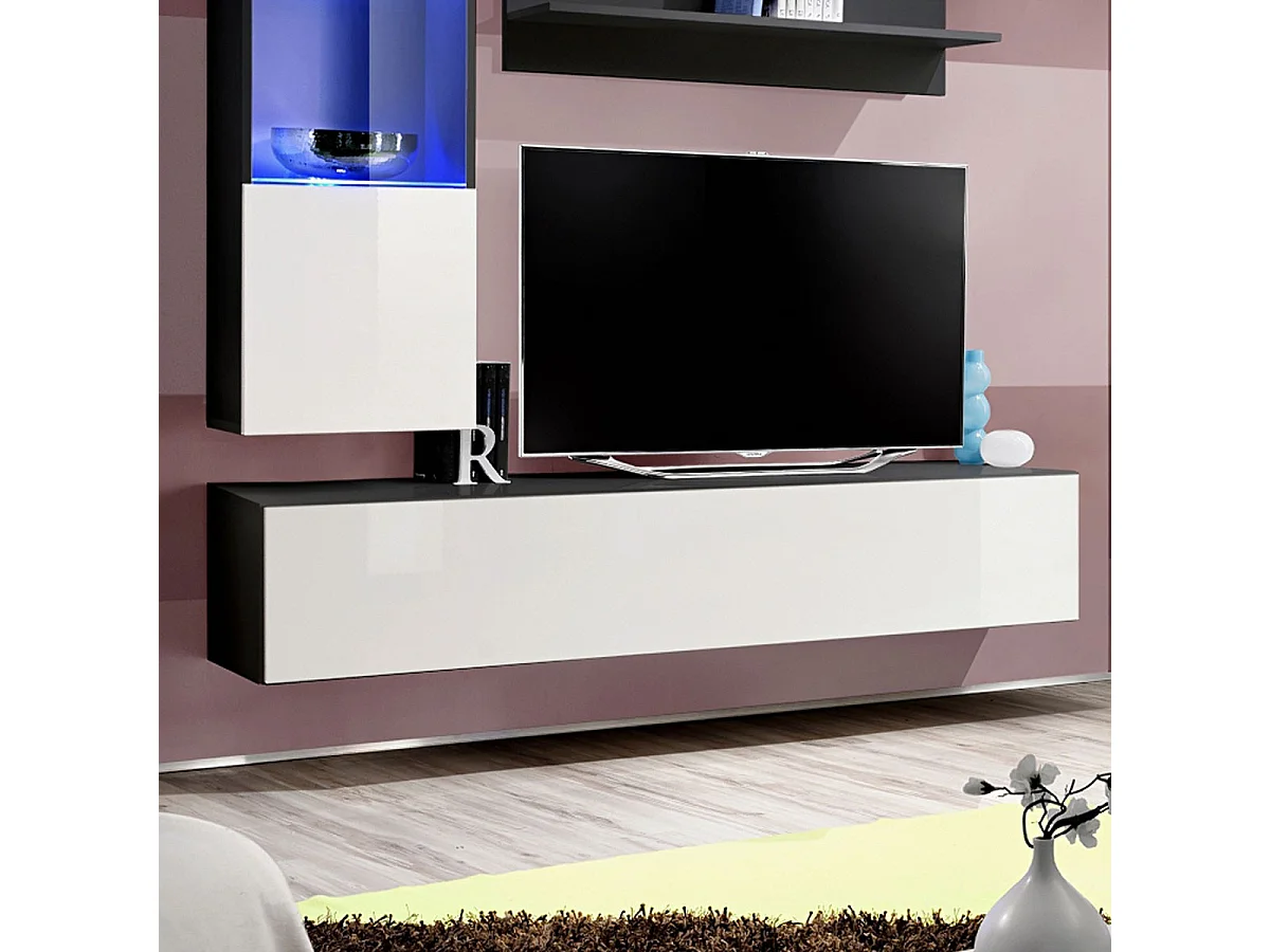 Meuble TV Mural Design "Fly III" 170cm Blanc & Noir
