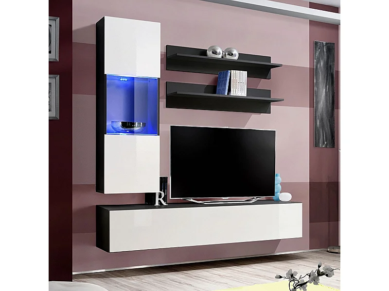 Meuble TV Mural Design "Fly III" 170cm Blanc & Noir