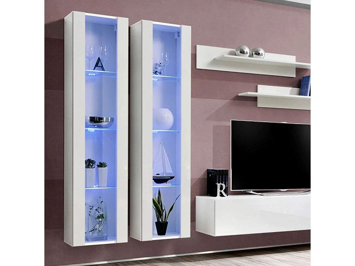 Meuble TV Mural Design "Fly II" 310cm Blanc