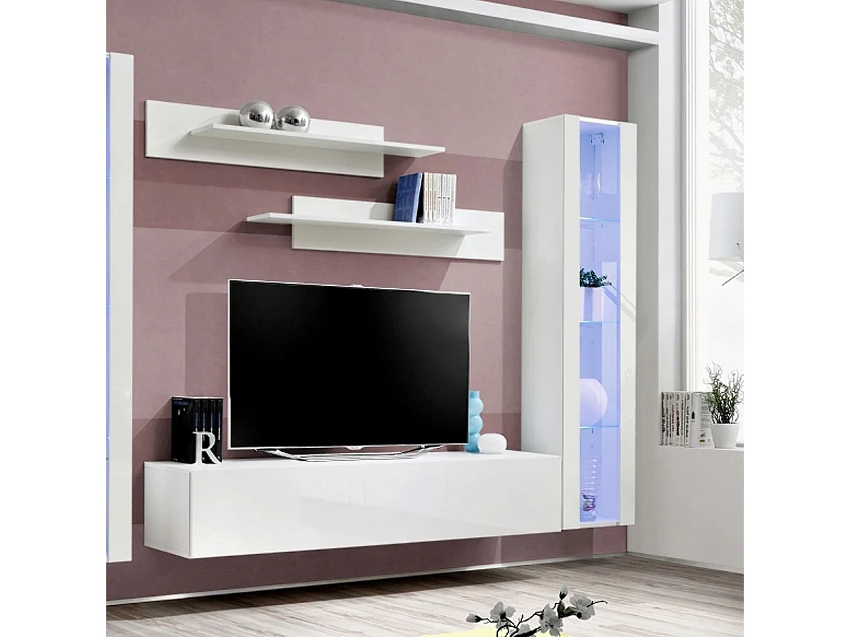 Meuble TV Mural Design "Fly II" 310cm Blanc