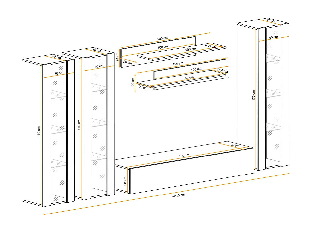 Meuble TV Mural Design "Fly II" 310cm Blanc