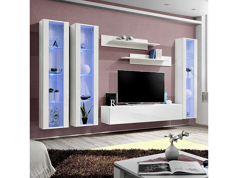 Meuble TV Mural Design "Fly II" 310cm Blanc