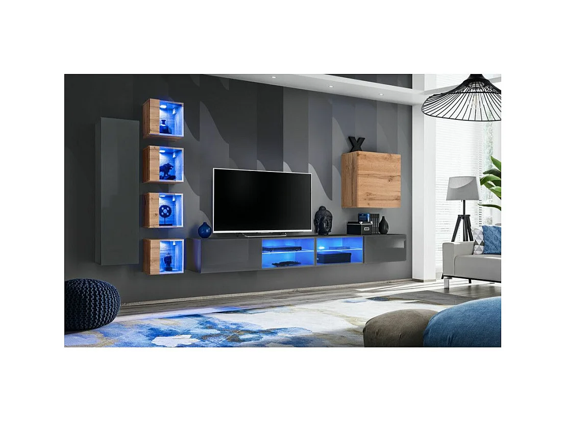 Ensemble Meuble TV "Switch XXVI" 320cm Gris & Naturel