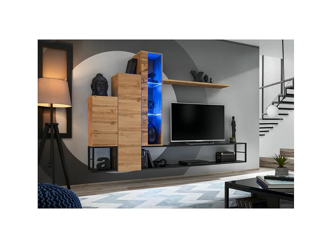 Ensemble Meuble TV Design "Switch VIII" 240cm Naturel & Noir