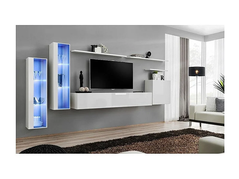 Meuble TV Mural Design "Switch XI" 330cm Blanc