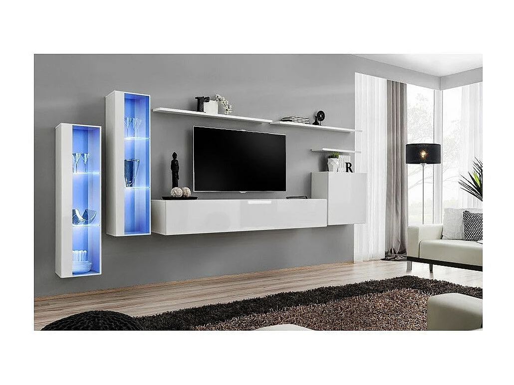 Meuble TV Mural Design "Switch XI" 330cm Blanc