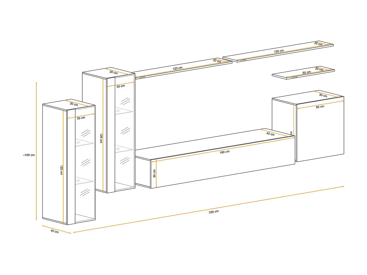 Meuble TV Mural Design "Switch XI" 330cm Blanc