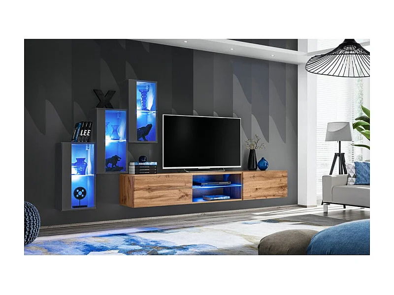 Ensemble Meuble TV "Switch XXII" 210cm Gris & Naturel