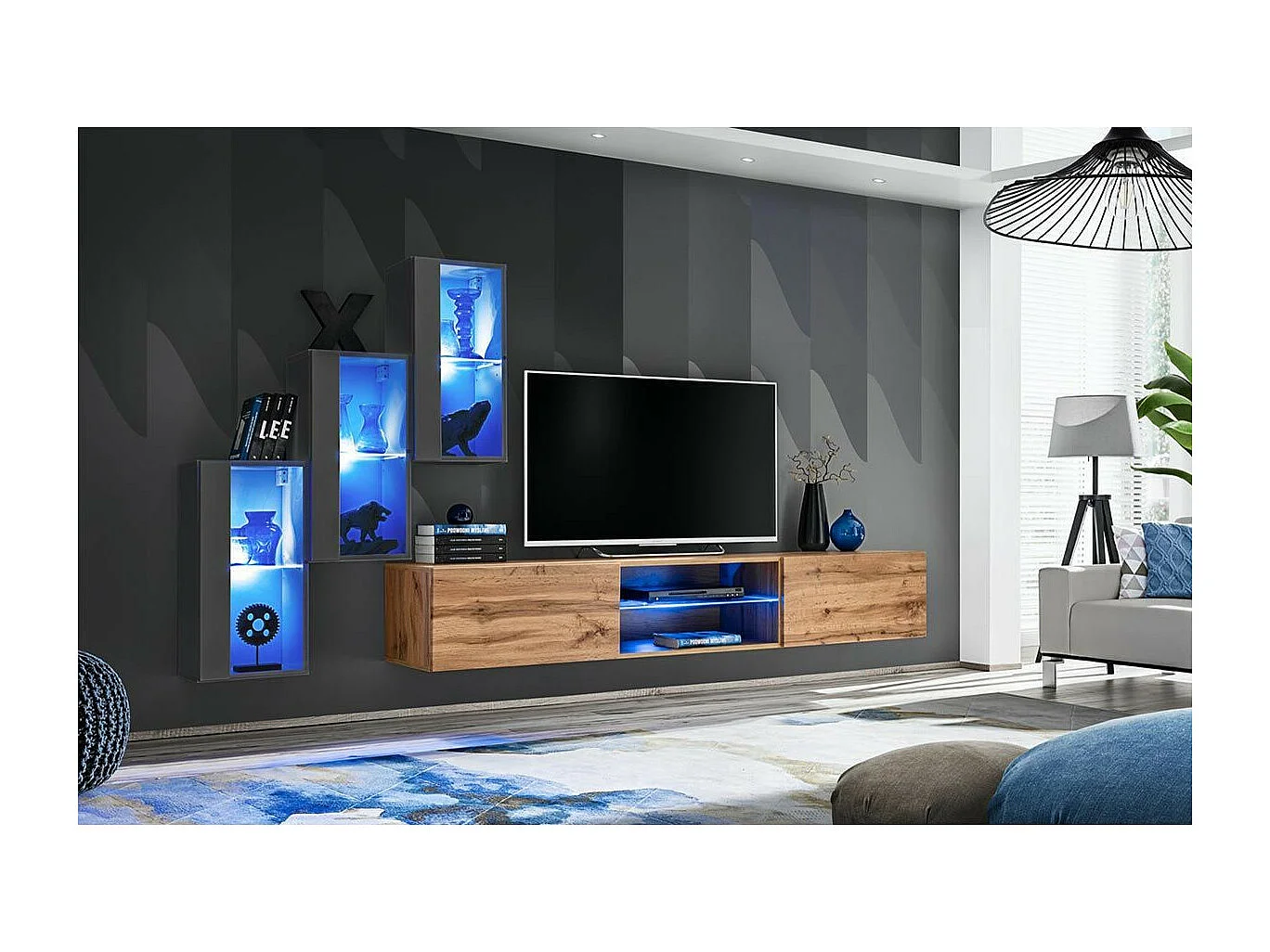 Ensemble Meuble TV "Switch XXII" 210cm Gris & Naturel