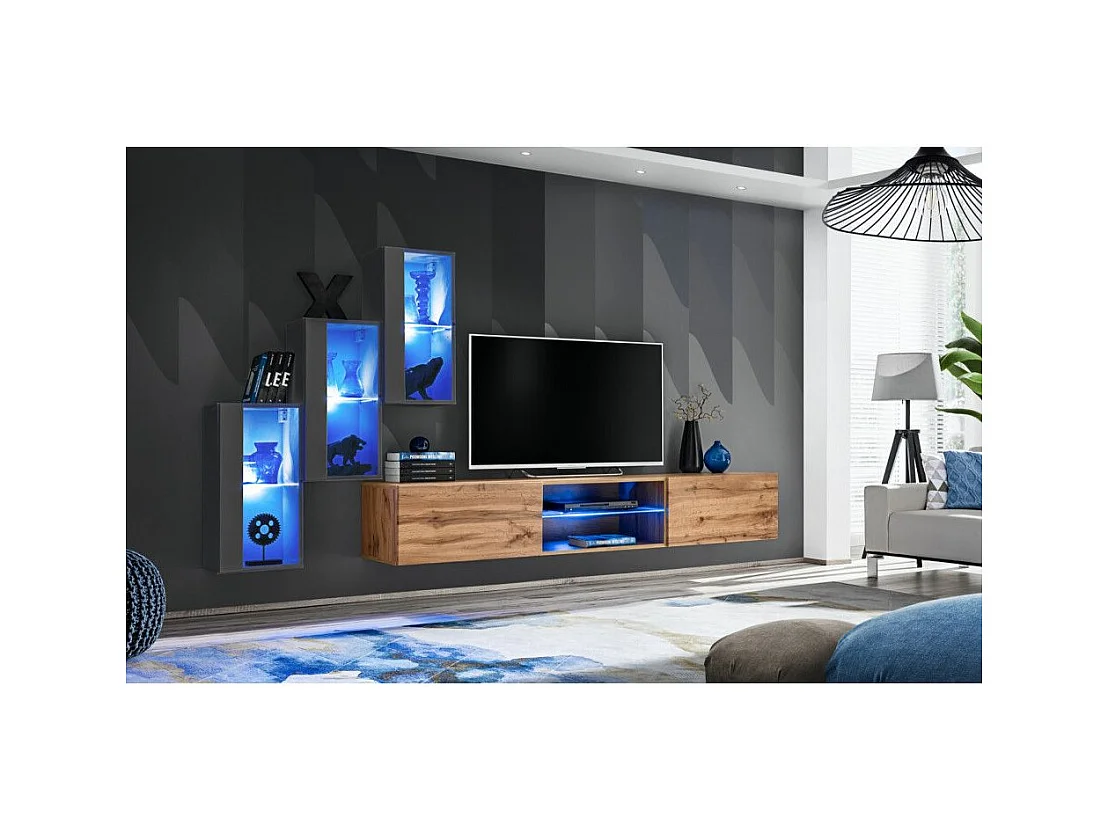 Ensemble Meuble TV "Switch XXII" 210cm Gris & Naturel