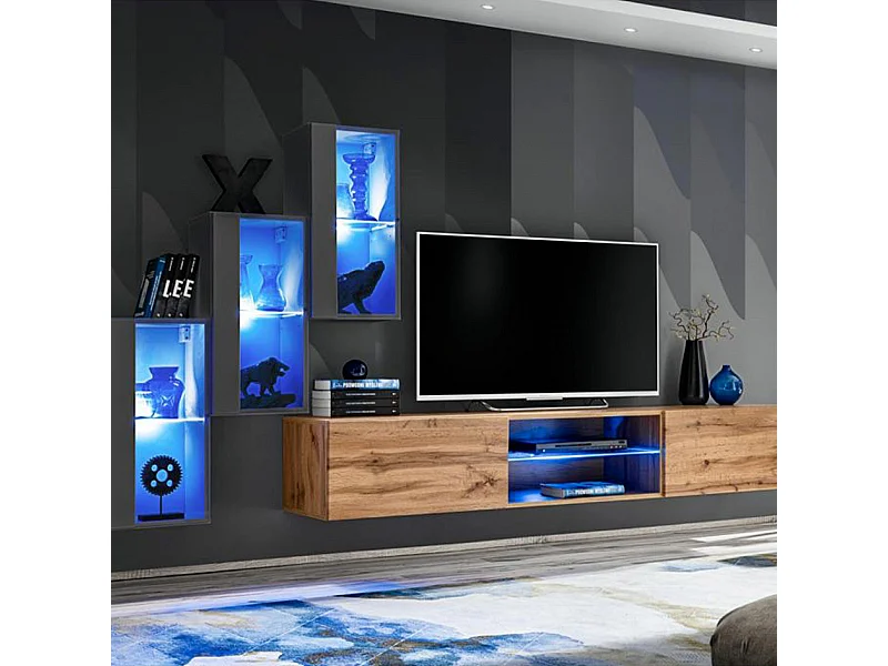 Ensemble Meuble TV "Switch XXII" 210cm Gris & Naturel