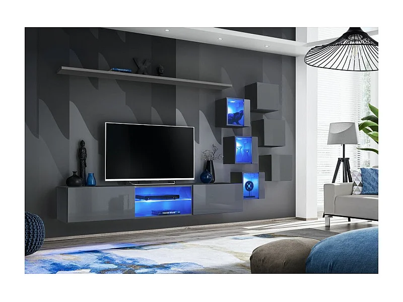 Ensemble Meuble TV Design "Switch XXI" 260cm Gris