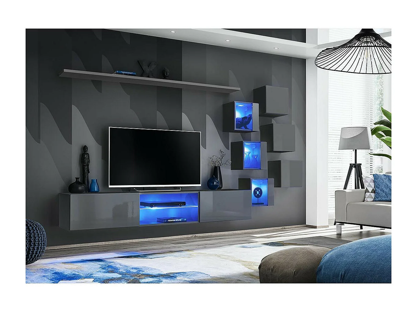 Ensemble Meuble TV Design "Switch XXI" 260cm Gris