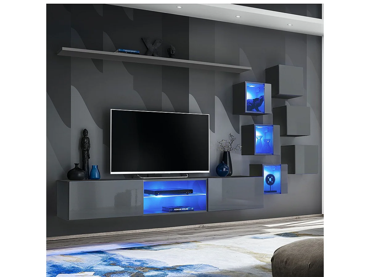 Ensemble Meuble TV Design "Switch XXI" 260cm Gris