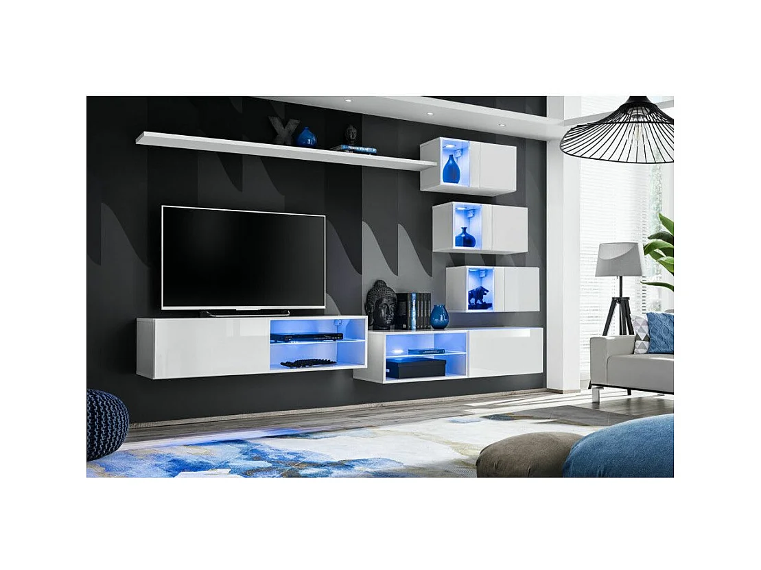 Ensemble Meuble TV Design "Switch XXIV" 250cm Blanc
