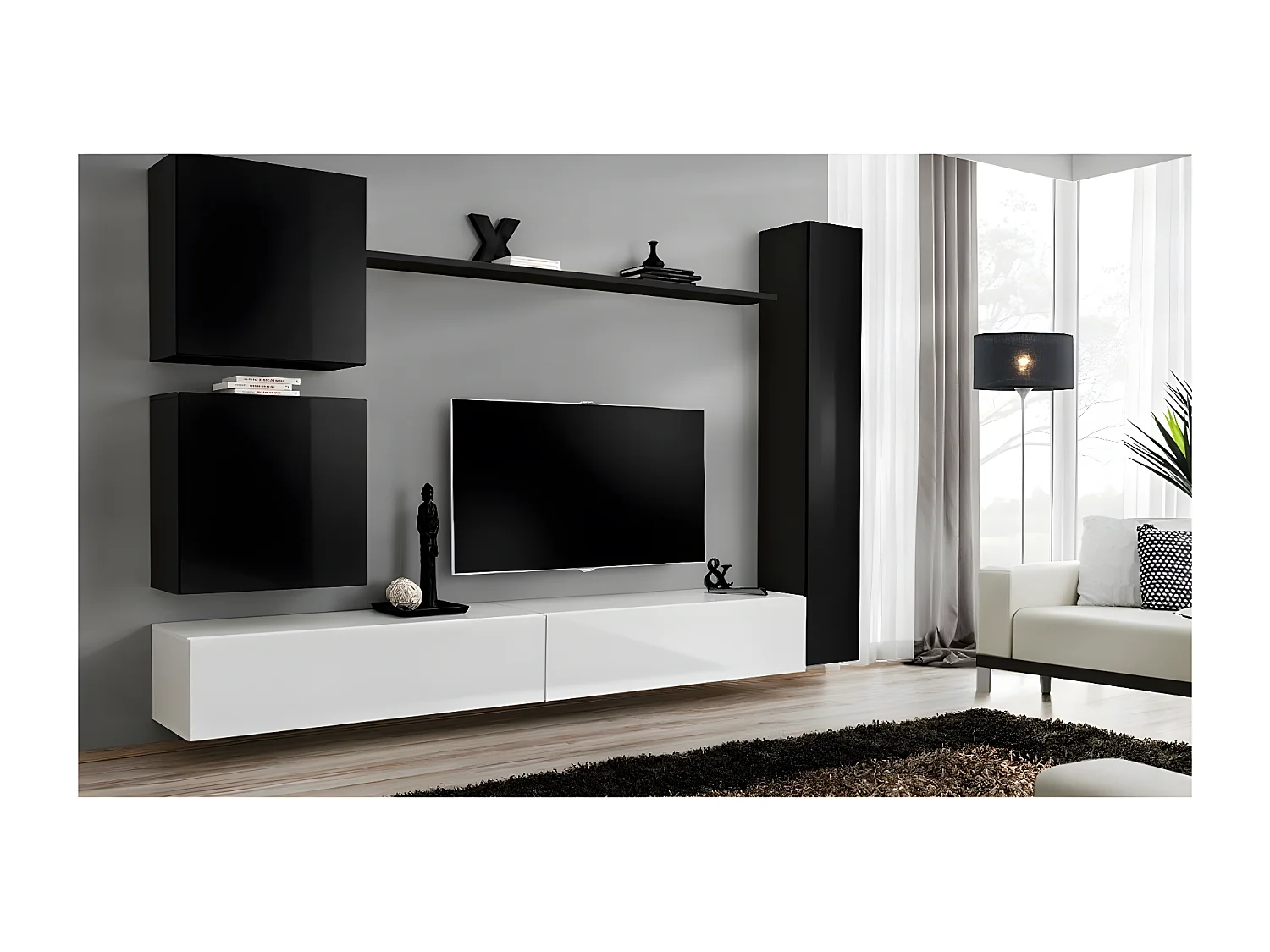 Meuble TV Mural Design "Switch VIII" 280cm Noir & Blanc