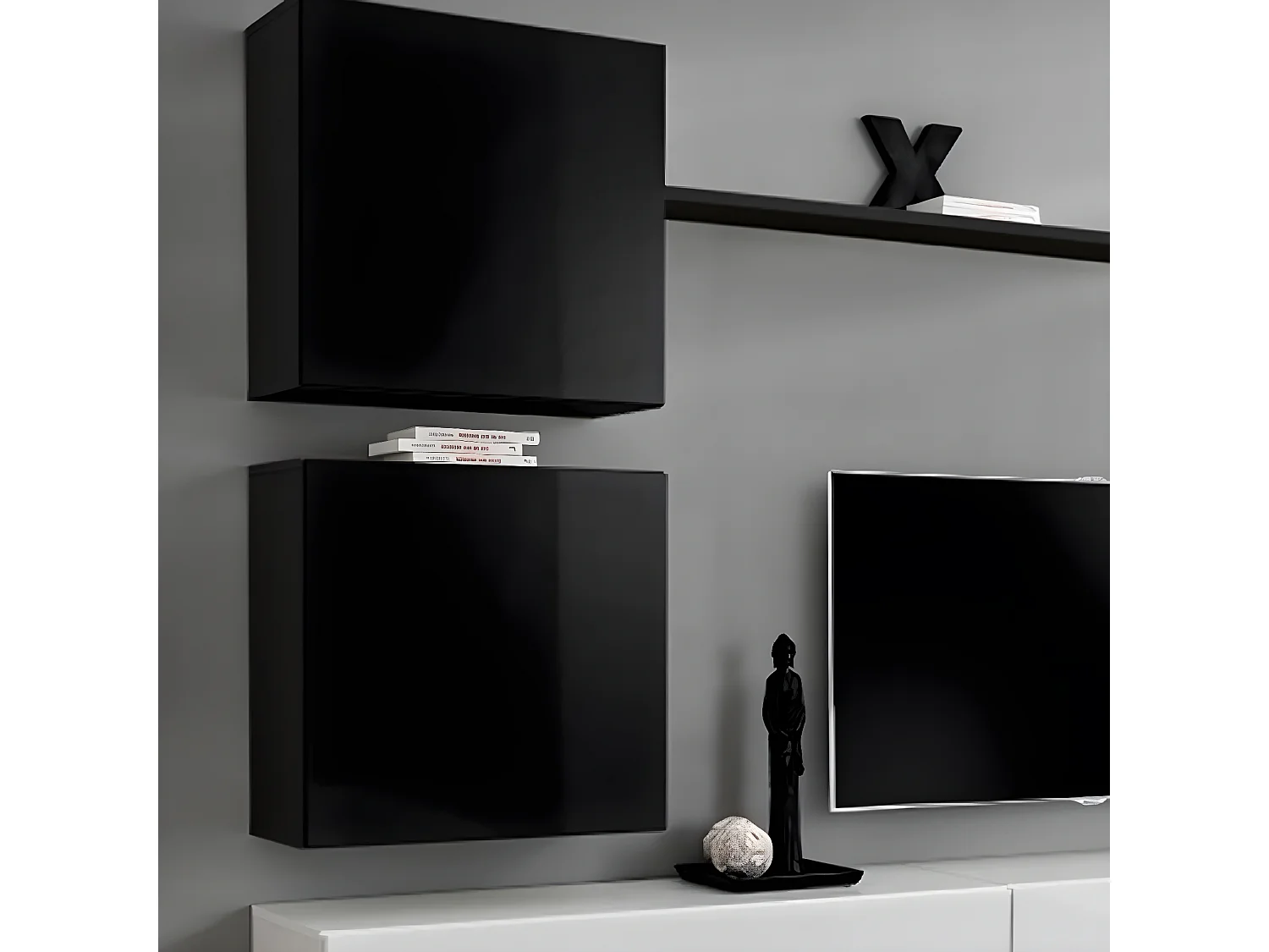 Meuble TV Mural Design "Switch VIII" 280cm Noir & Blanc