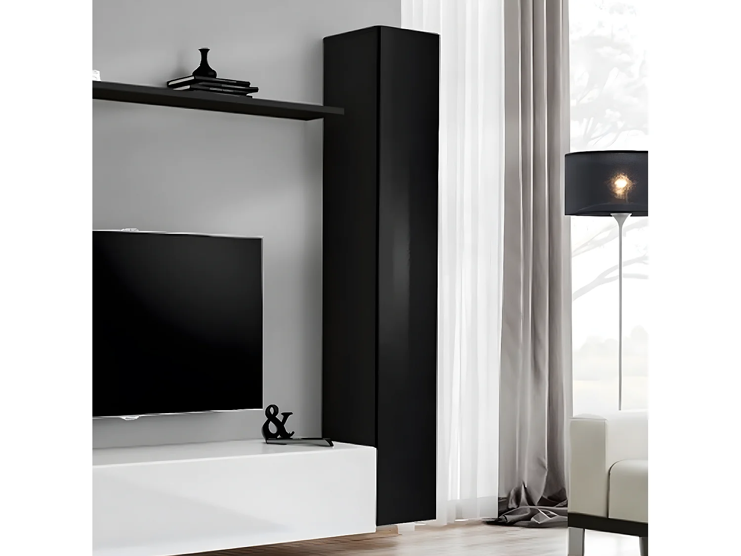 Meuble TV Mural Design "Switch VIII" 280cm Noir & Blanc