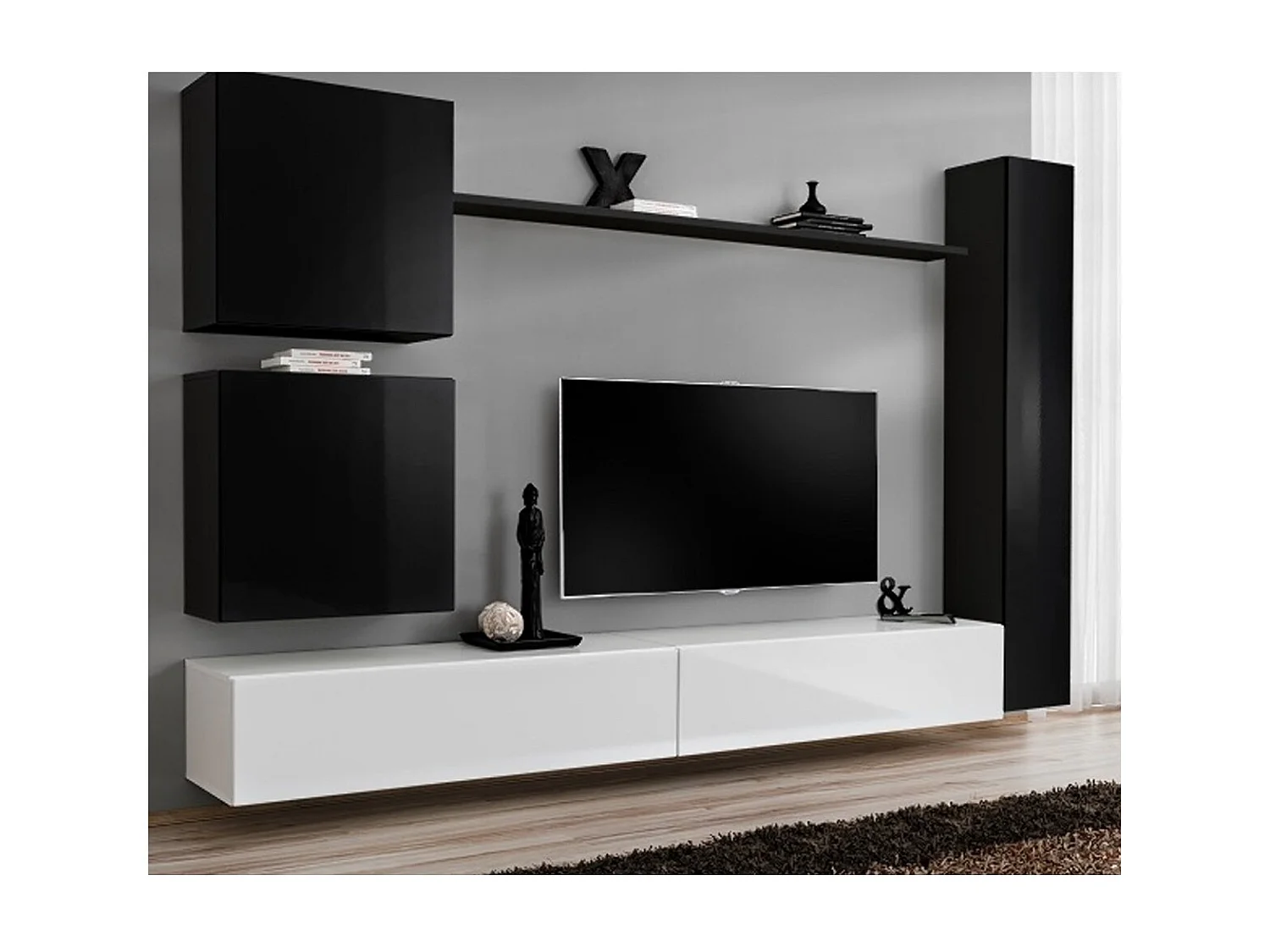 Meuble TV Mural Design "Switch VIII" 280cm Noir & Blanc