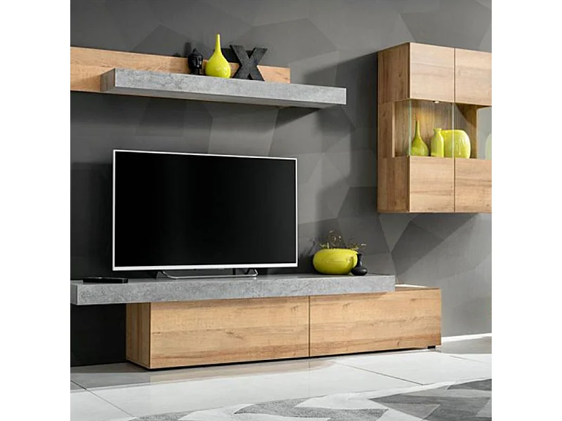 Ensemble Meuble TV "Concret" 230cm Naturel & Gris