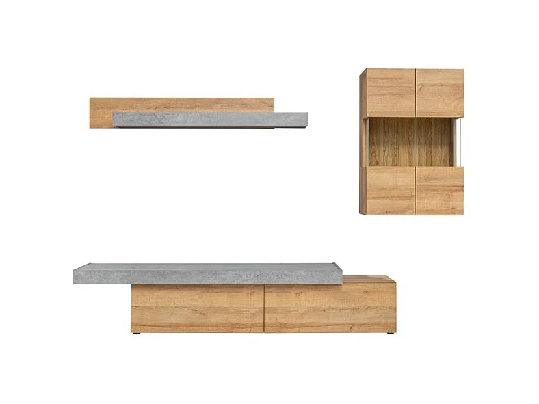 Ensemble Meuble TV "Concret" 230cm Naturel & Gris