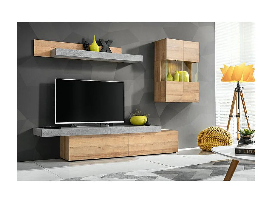 Ensemble Meuble TV "Concret" 230cm Naturel & Gris
