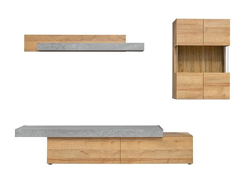 Ensemble Meuble TV "Concret" 230cm Naturel & Gris