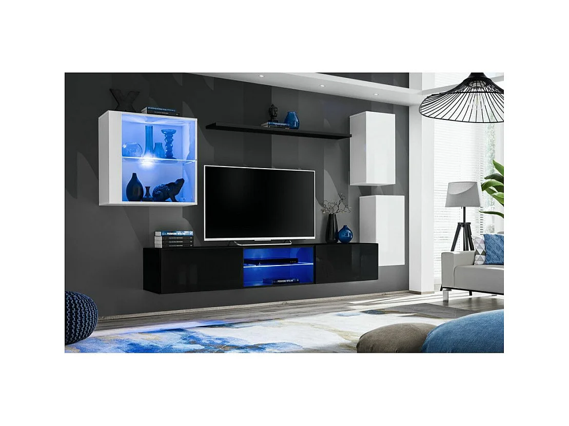 Ensemble Meuble TV Design "Switch XXIII" 250cm Blanc & Noir