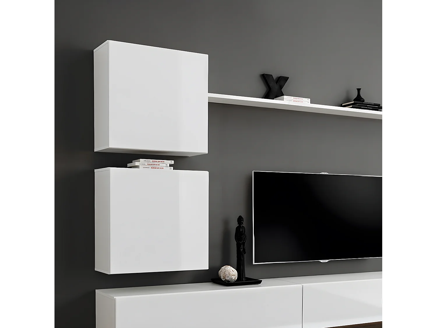 Meuble TV Mural Design "Switch VIII" 280cm Blanc