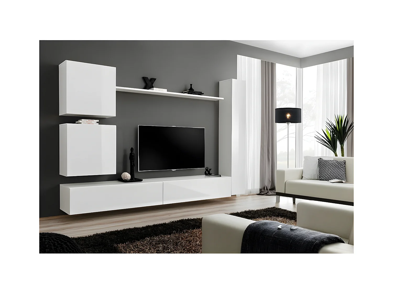 Meuble TV Mural Design "Switch VIII" 280cm Blanc