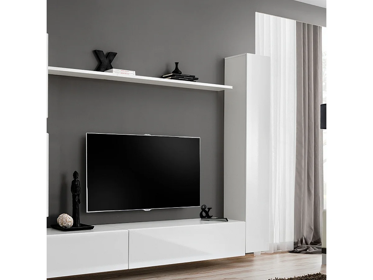 Meuble TV Mural Design "Switch VIII" 280cm Blanc