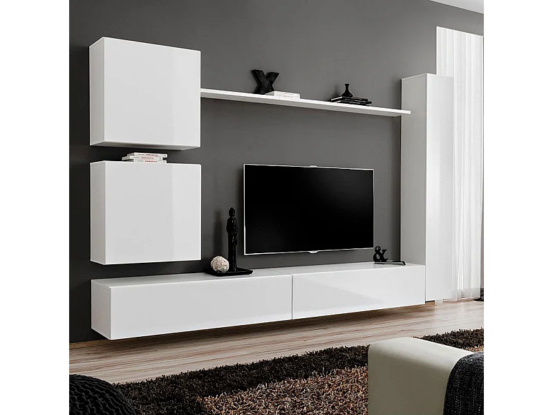 Meuble TV Mural Design "Switch VIII" 280cm Blanc