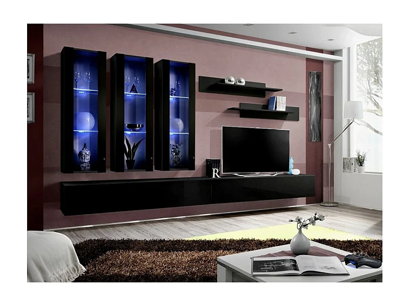 Meuble TV Mural Design "Fly III" 320cm Noir